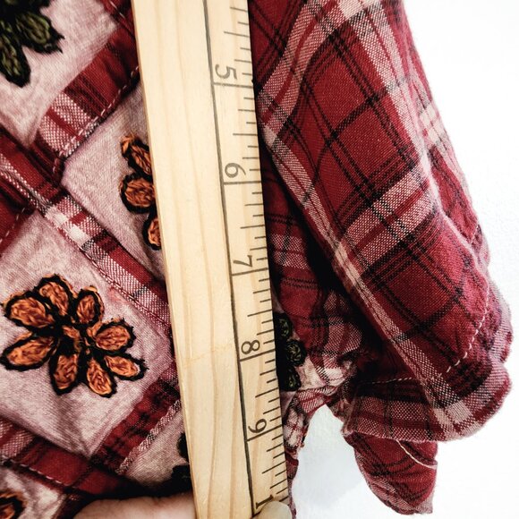 Vtg Embroidered Tie Dye Plaid Empire Waist Short Sleeve Maxi Dress Sz S Boho Y2K - Picture 13 of 16